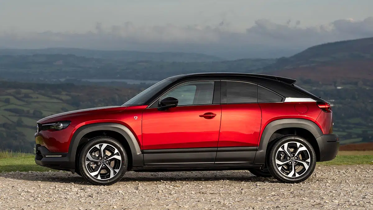 Mazda MX-30 R-EV SUV Rechargeable Hybrid view View of Designer Profile Coupe Rotary Engine